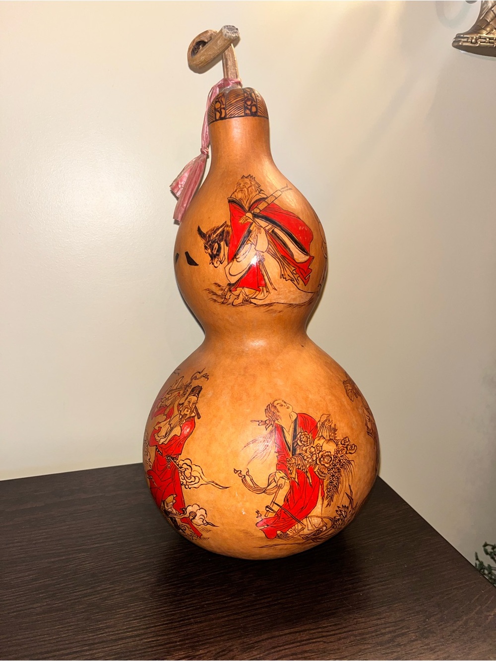 Vintage Chinese Bottle Gourd Hand Painted Feng Shui Lucky Folk Art